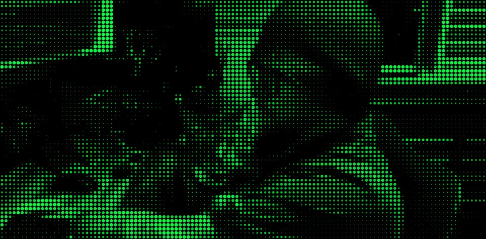 Gráfico de matriz de puntos verde de un espacio de trabajo creativo